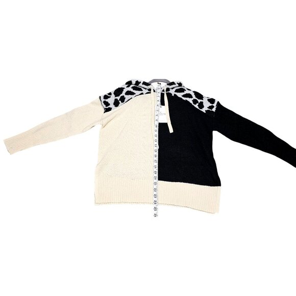 Elan Womens S Two-Tone Black & White Hooded Sweater With Leopard Print Detail Ac - Picture 7 of 8